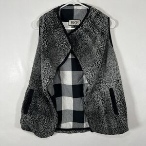 Buckle BKE Open Cardigan Sweater Vest Womens Small Sherpa Fleece Gray Pockets